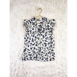 J. Crew Factory White and Blue Floral Blouse
